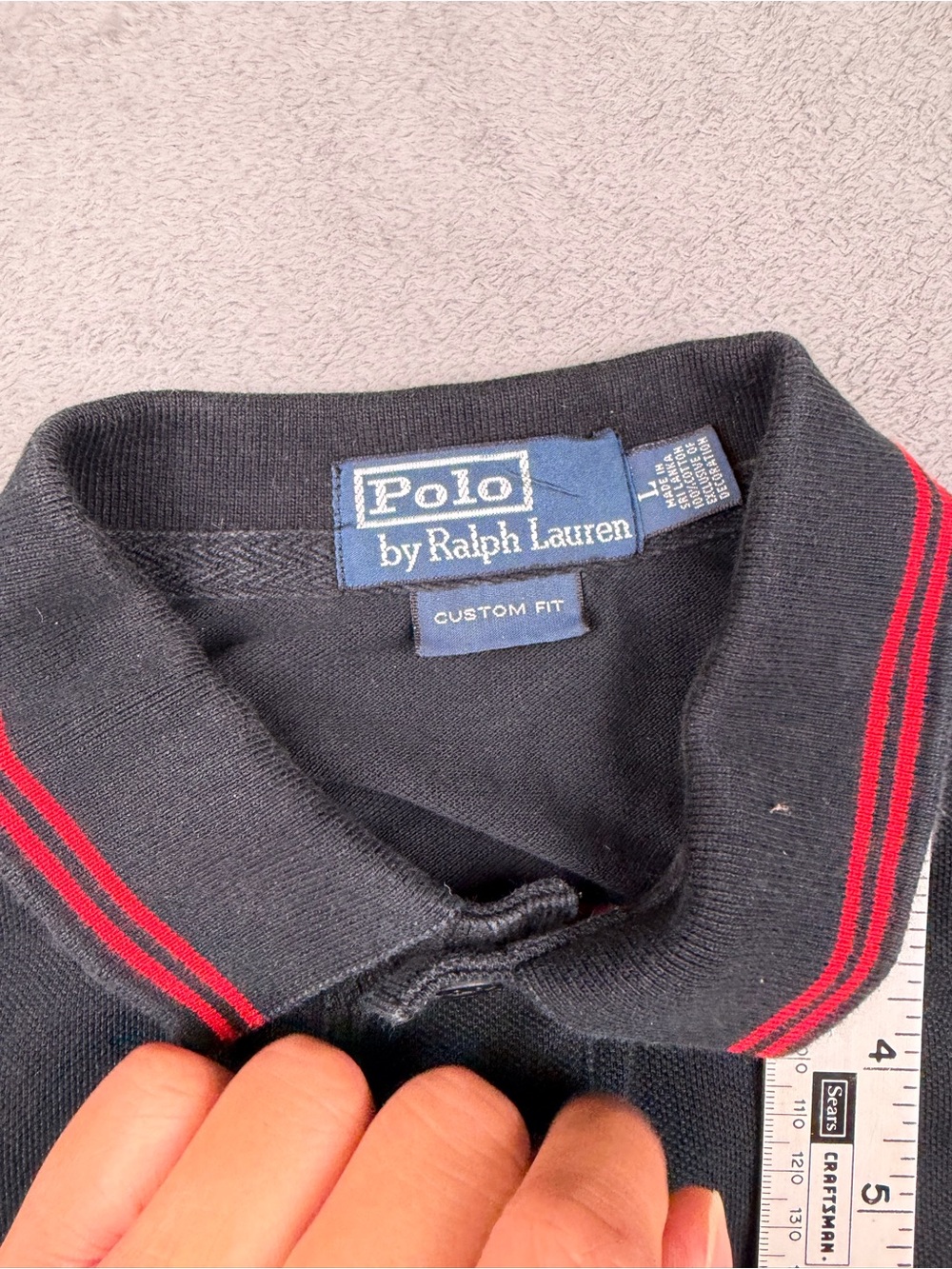 Ralph Lauren Black Polo with Red Diagonal Stripe - Picture 3 of 4